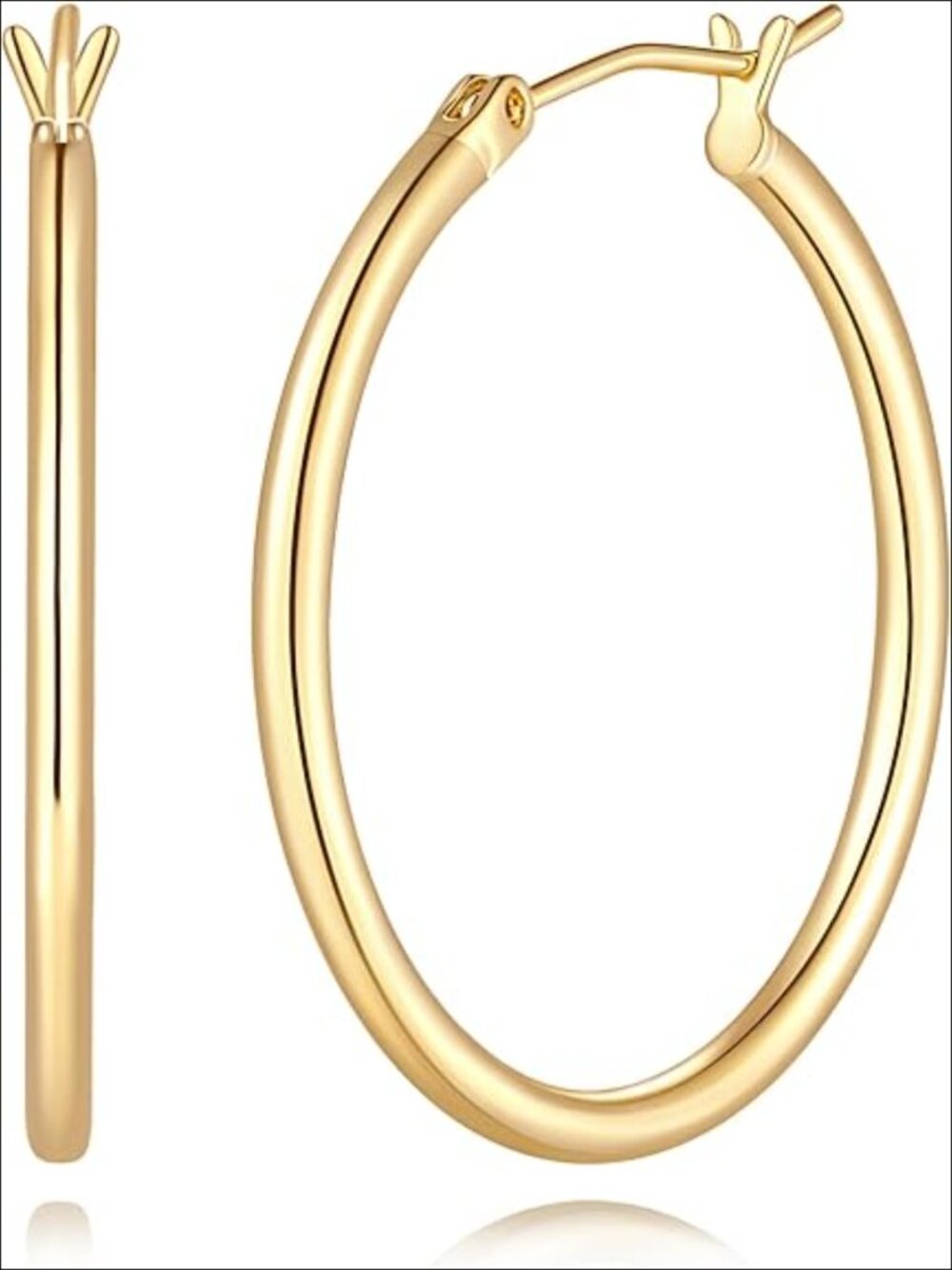 14K Gold Hoop Earrings for Women Lightweight Classic Hoops 30mm